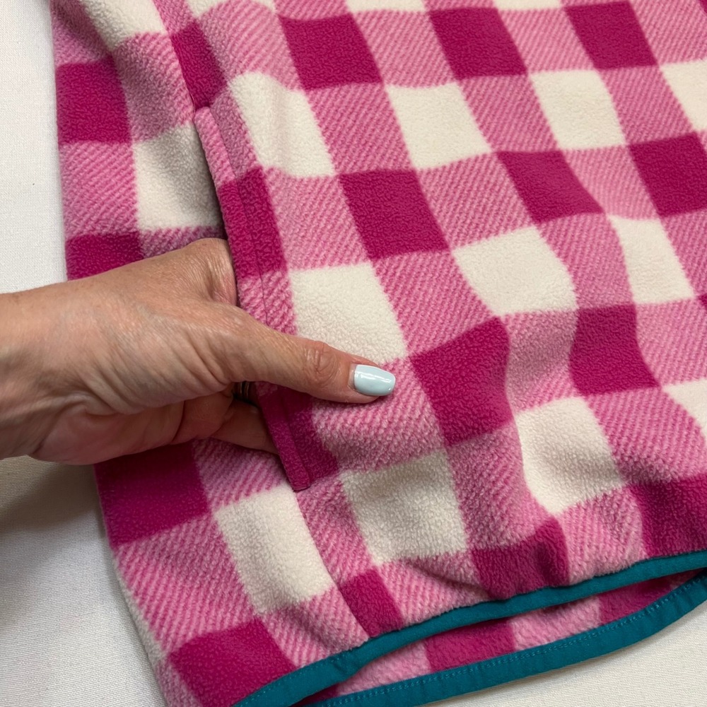 Lands' End Pink White Buffalo Check Coastal Preppy Fleece Pullover Size 2X - Picture 6 of 8